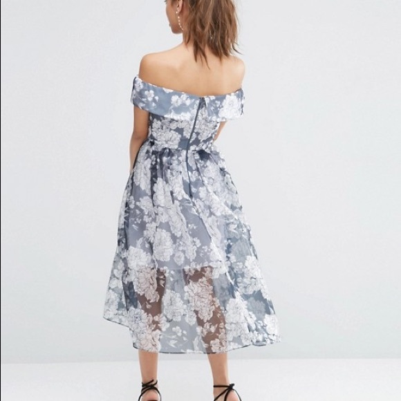 navy floral bardot dress